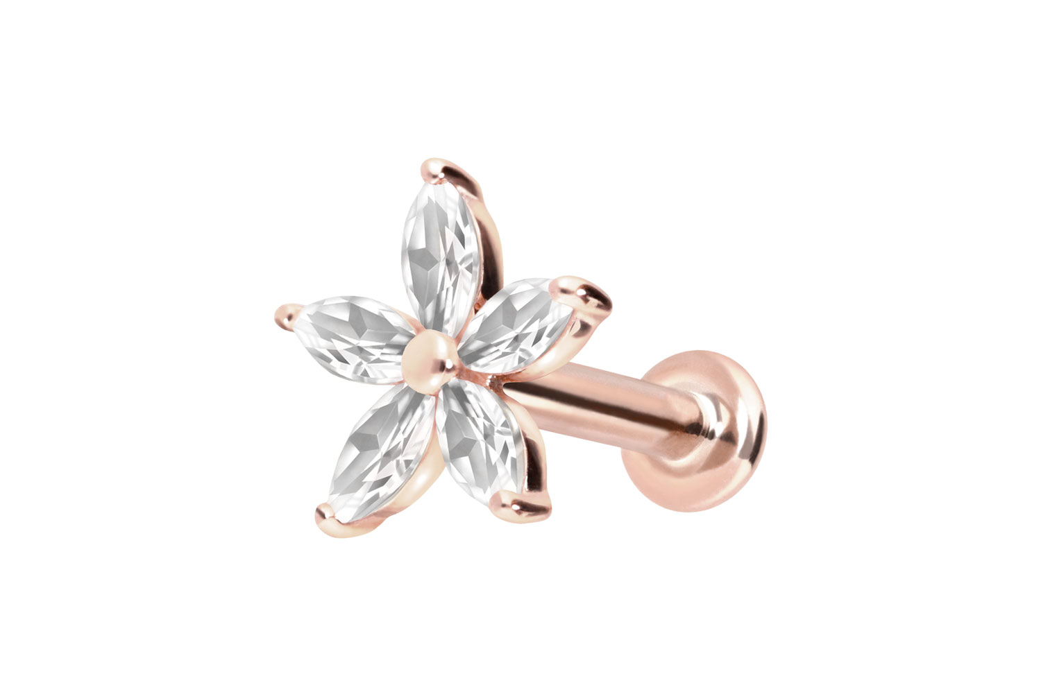 14 Karat Gold Labret Piercing mit Innengewinde MOISSANIT-BLUME